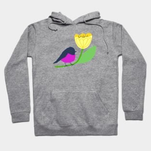 Pink robin on a yellow tulip Hoodie